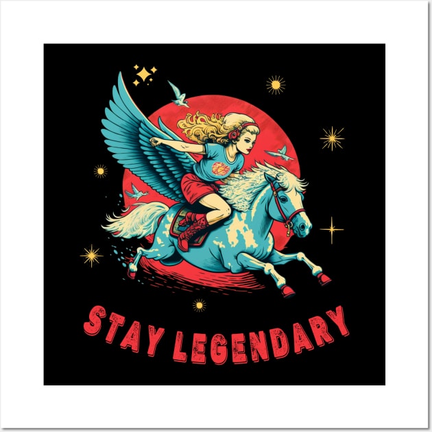 Stay Legendary - Retro Pegasus Magical Creature Flying Horse Wall Art by RetroZin